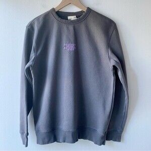 h&m gray and purple embroidered graphic sweatshirt